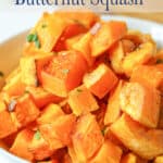 Cubed squash in a white bowl.