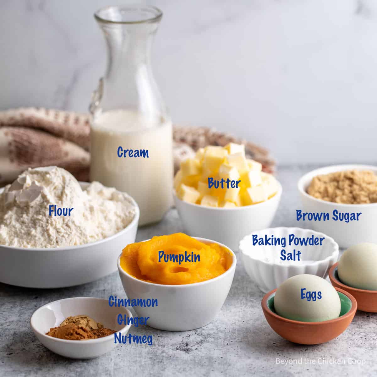 Ingredients for making pumpkin scones.