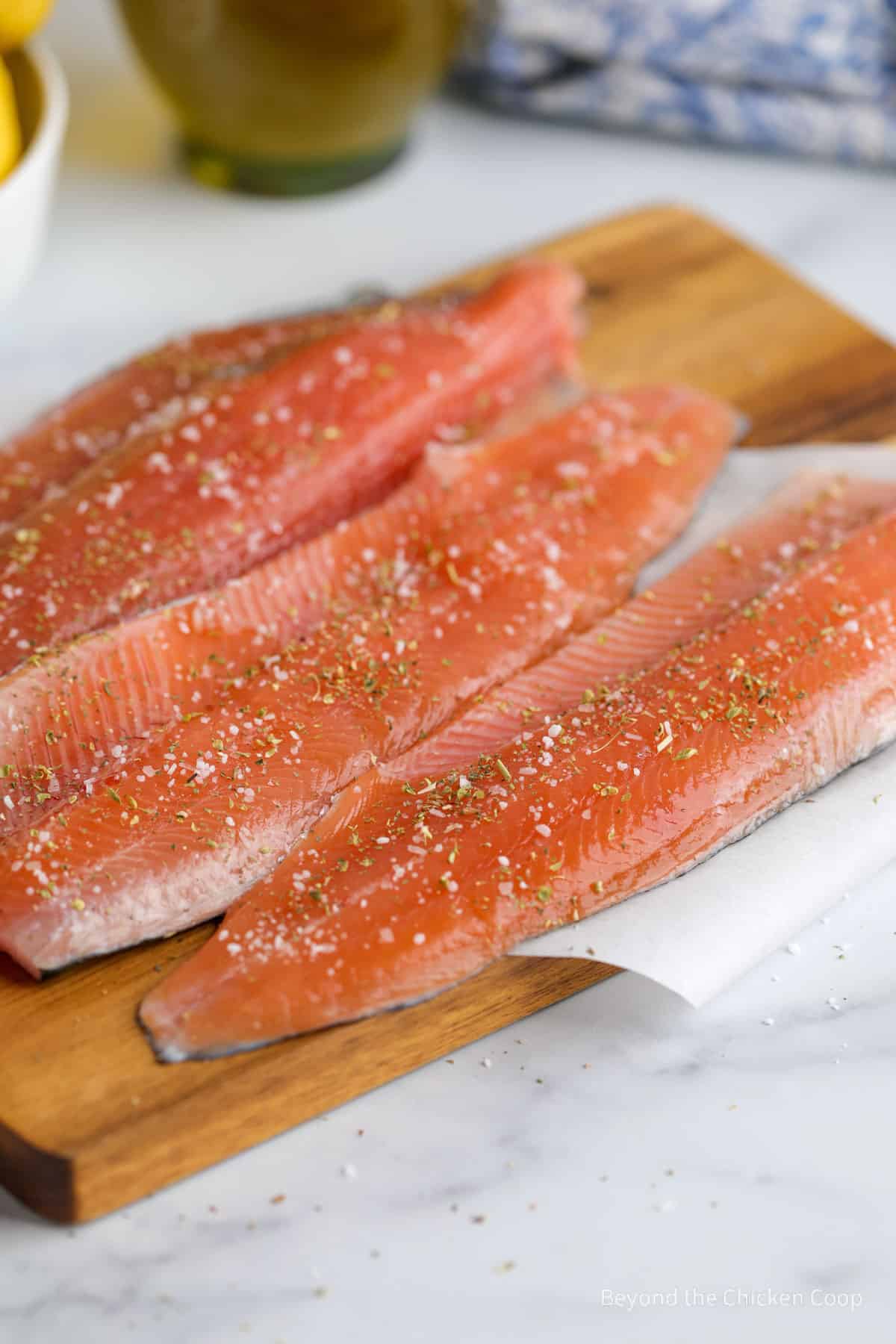 Seasoned fish fillets.