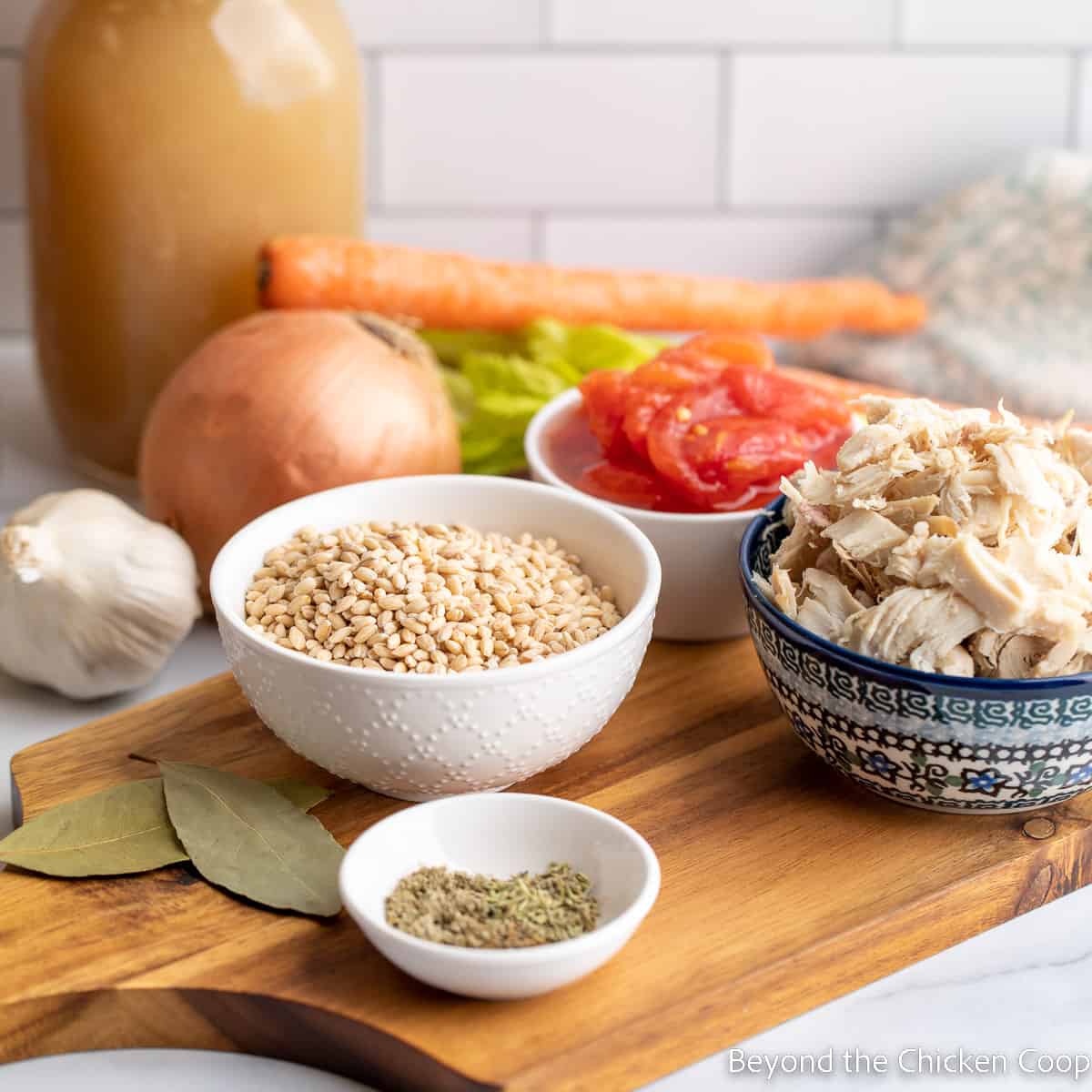 Ingredients for making turkey barley soup.