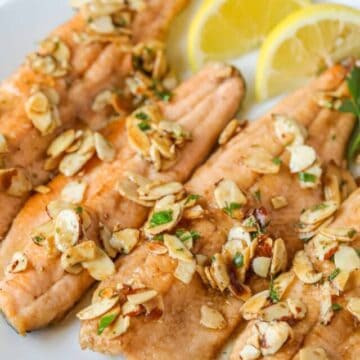 Trout topped with toasted almonds.