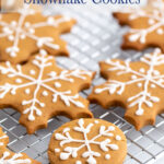 Snowflake cookies on a baking rack.