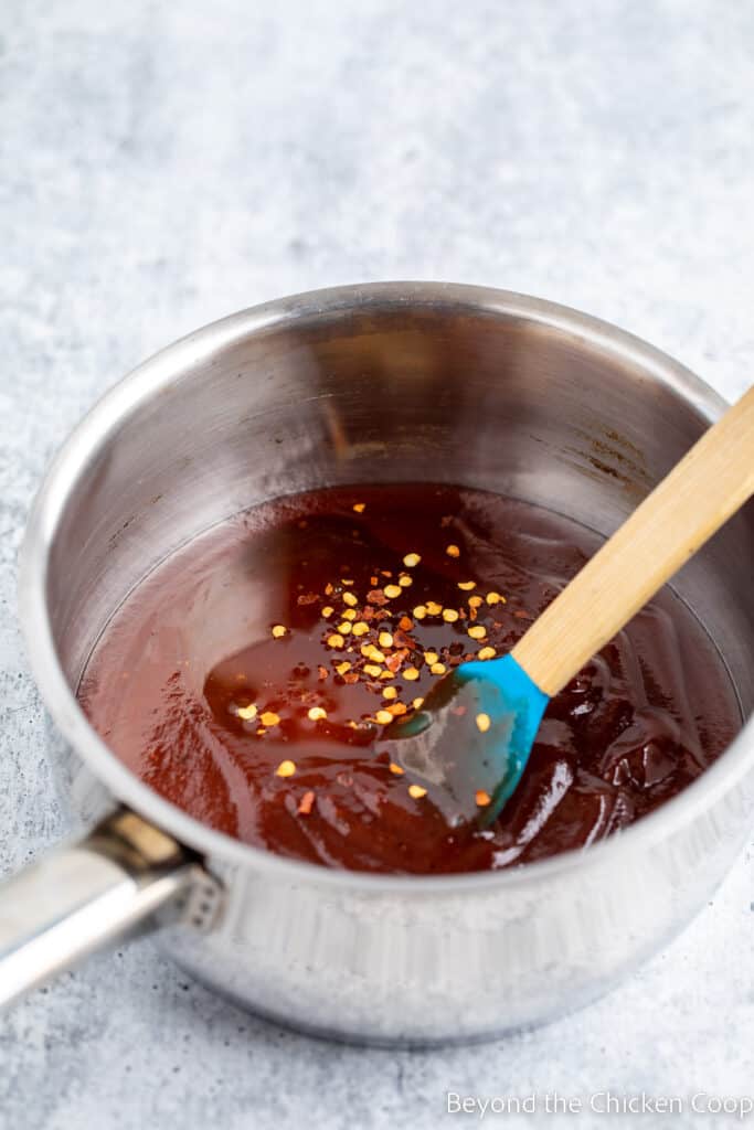 BBQ sauce in a pan.