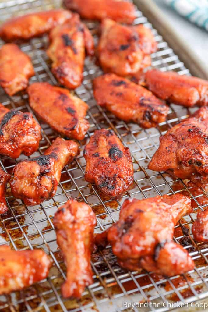 Baked wings wings with BBQ sauce.