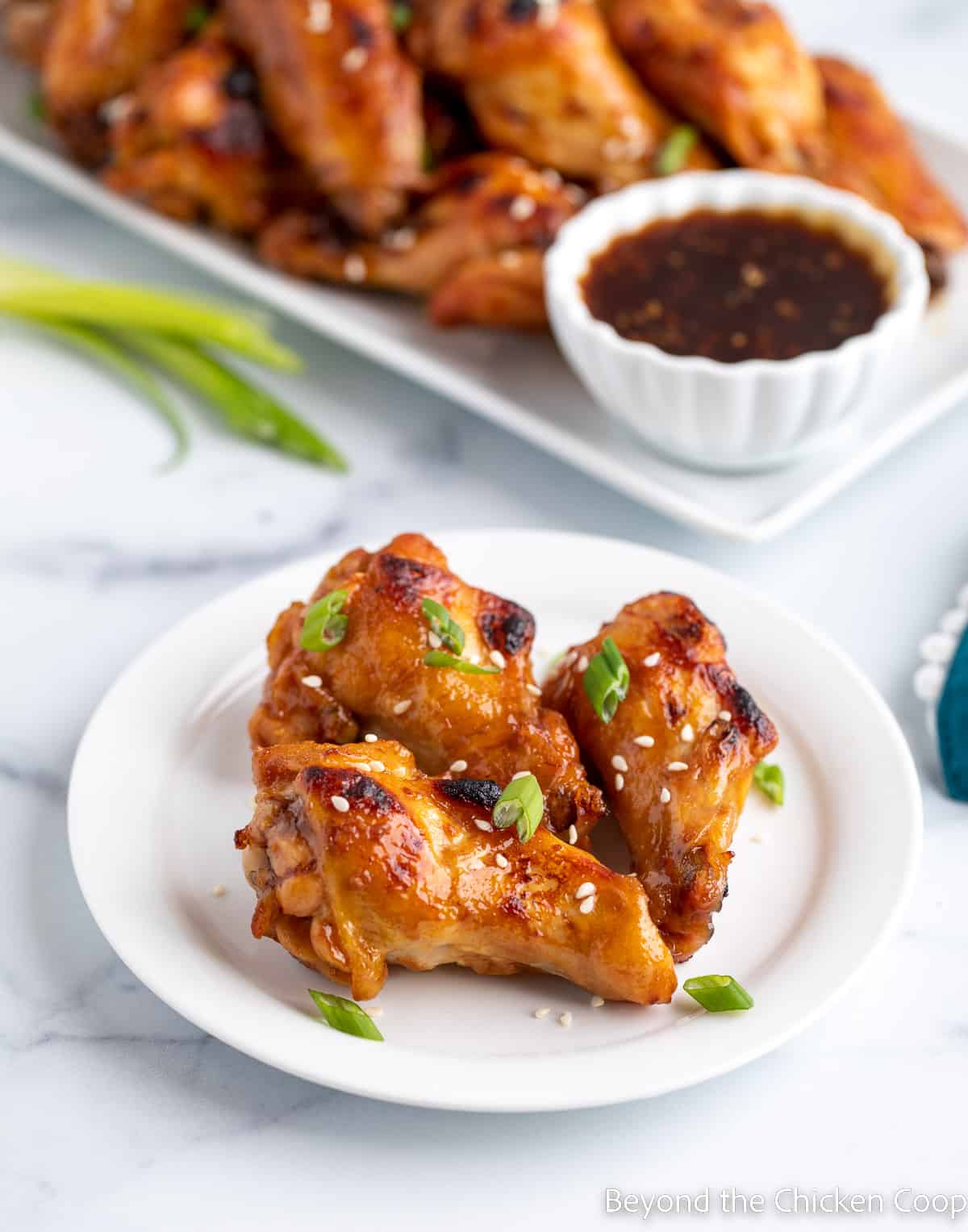 Teriyaki wings on a plate. 