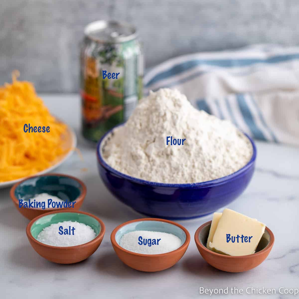 Ingredients for making beer bread.