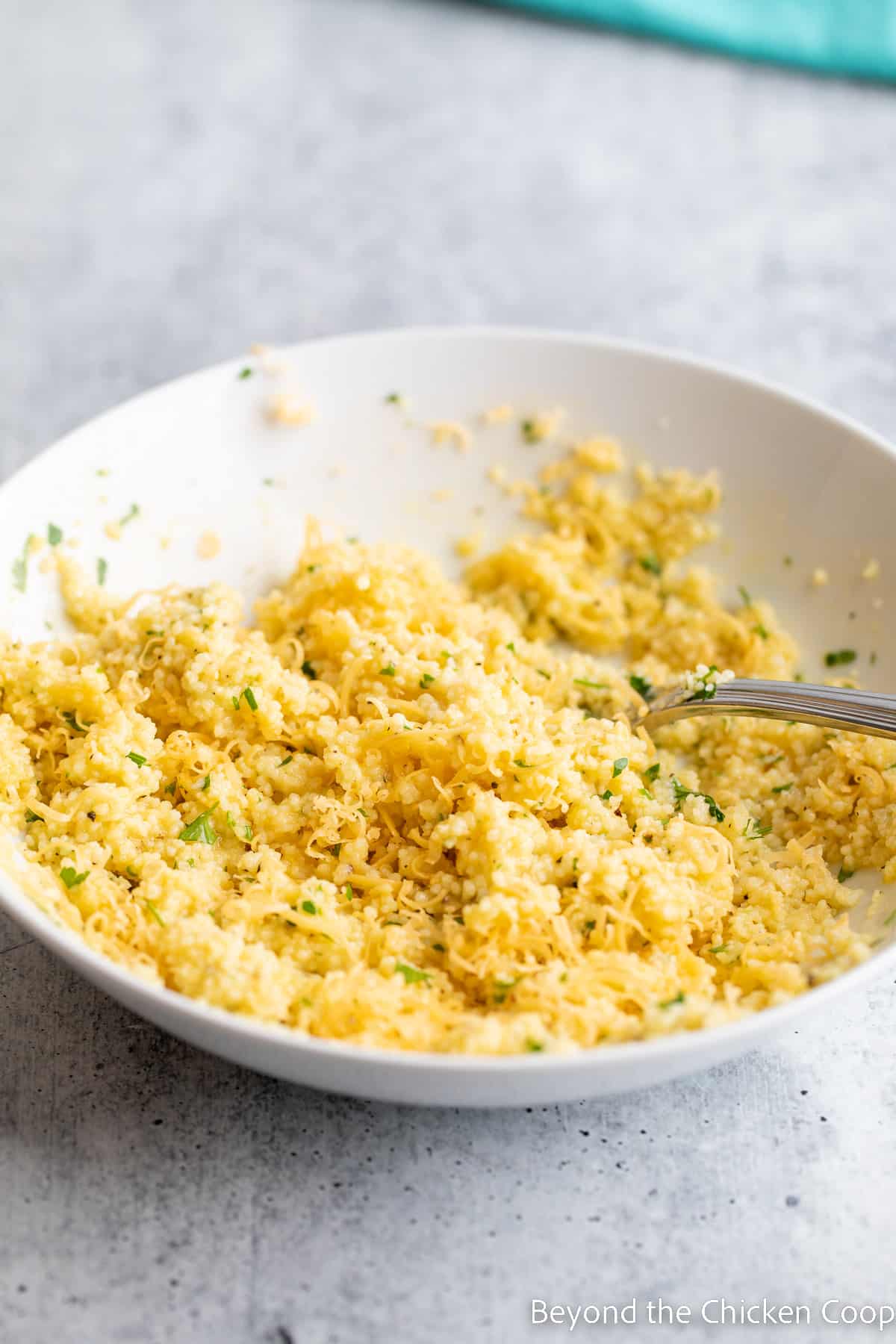 Mixed couscous in a bowl. 