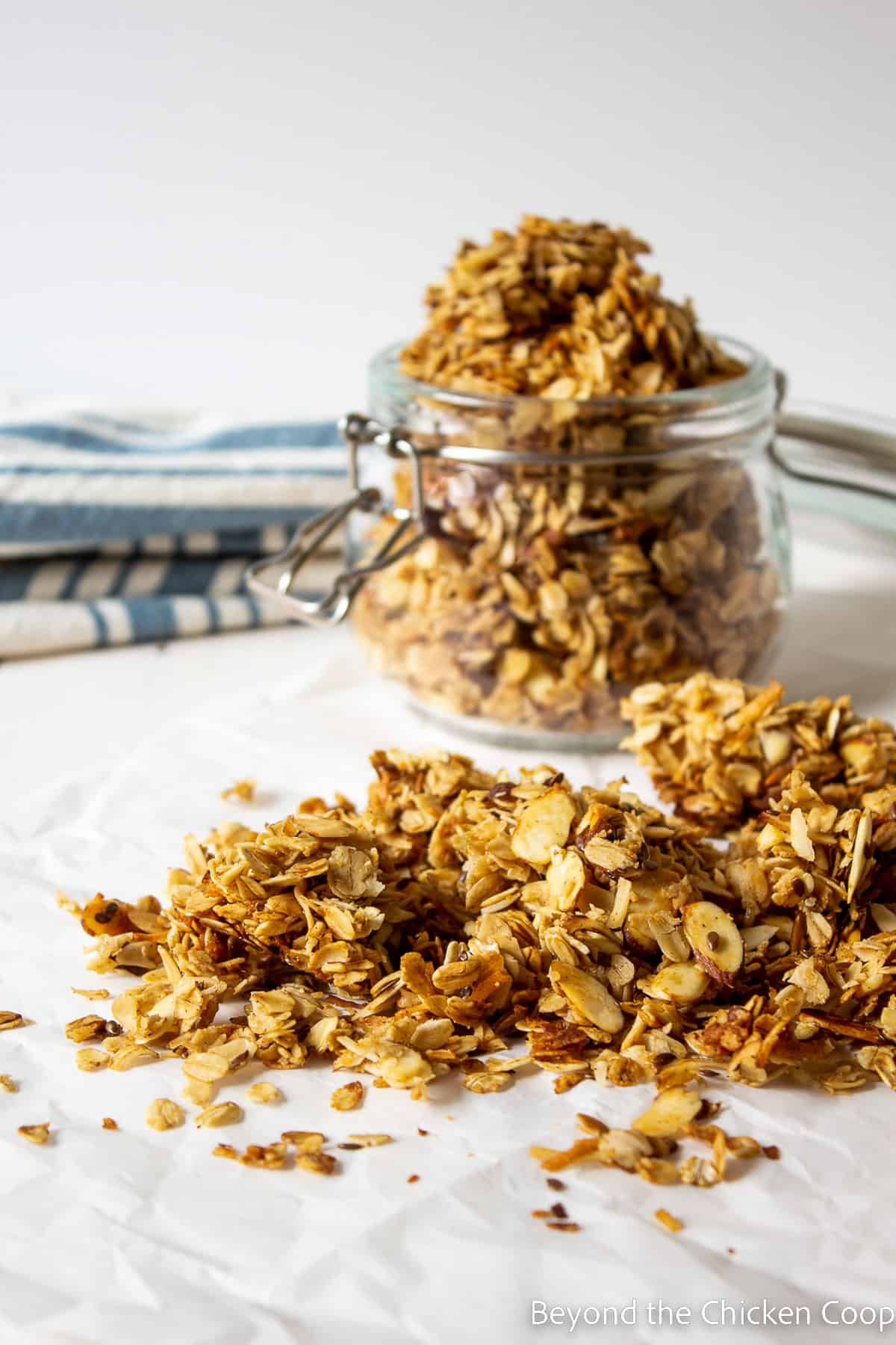 Granola on a piece of parchment paper. 