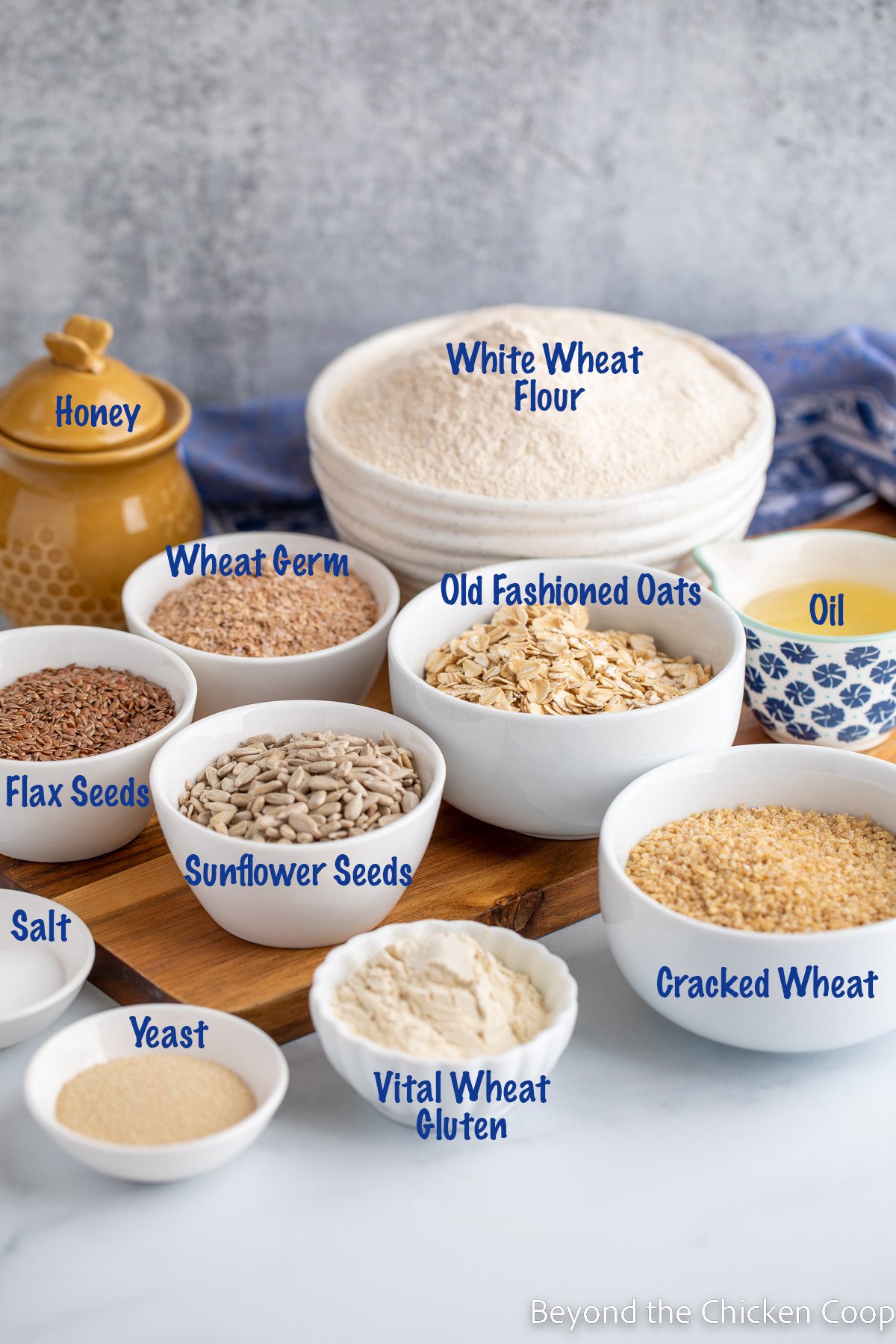 Ingredients for making homemade bread. 