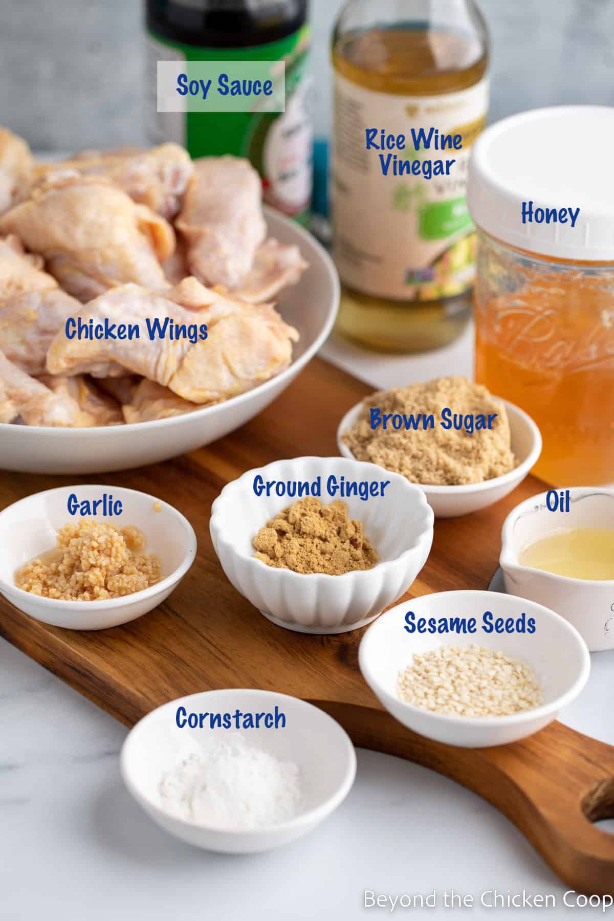 Ingredients for making teriyaki wings.