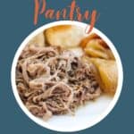 Shredded pork with cooked onions.