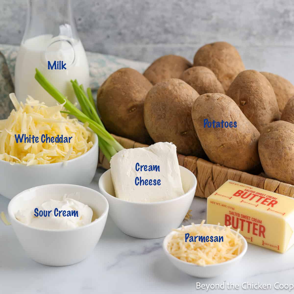 Ingredients for making mashed potatoes. 