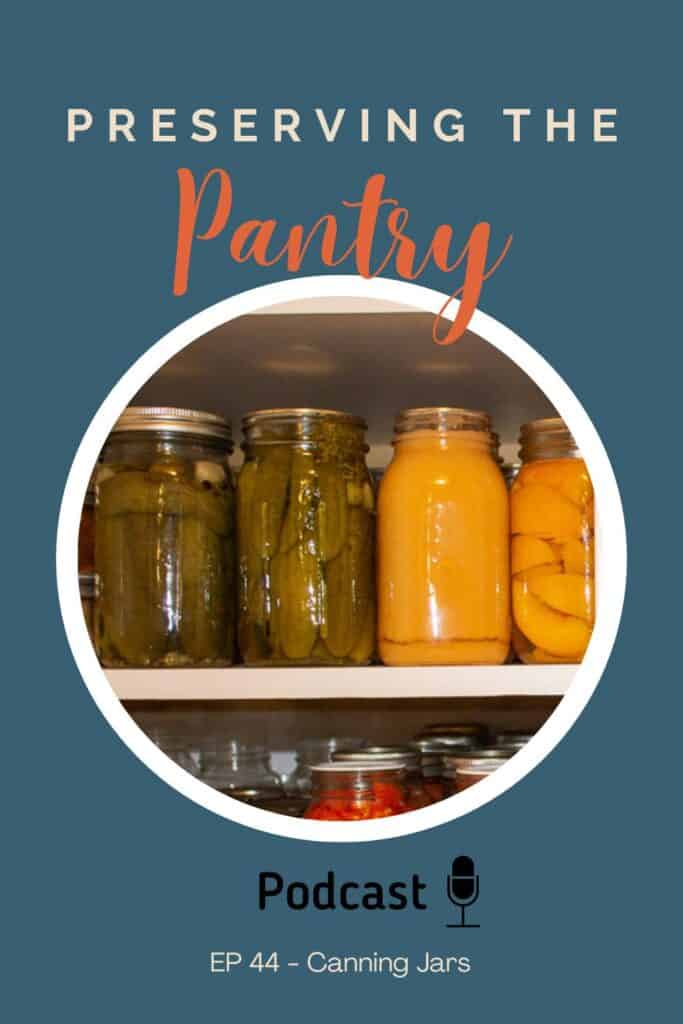 Jars of home canned food in a pantry.