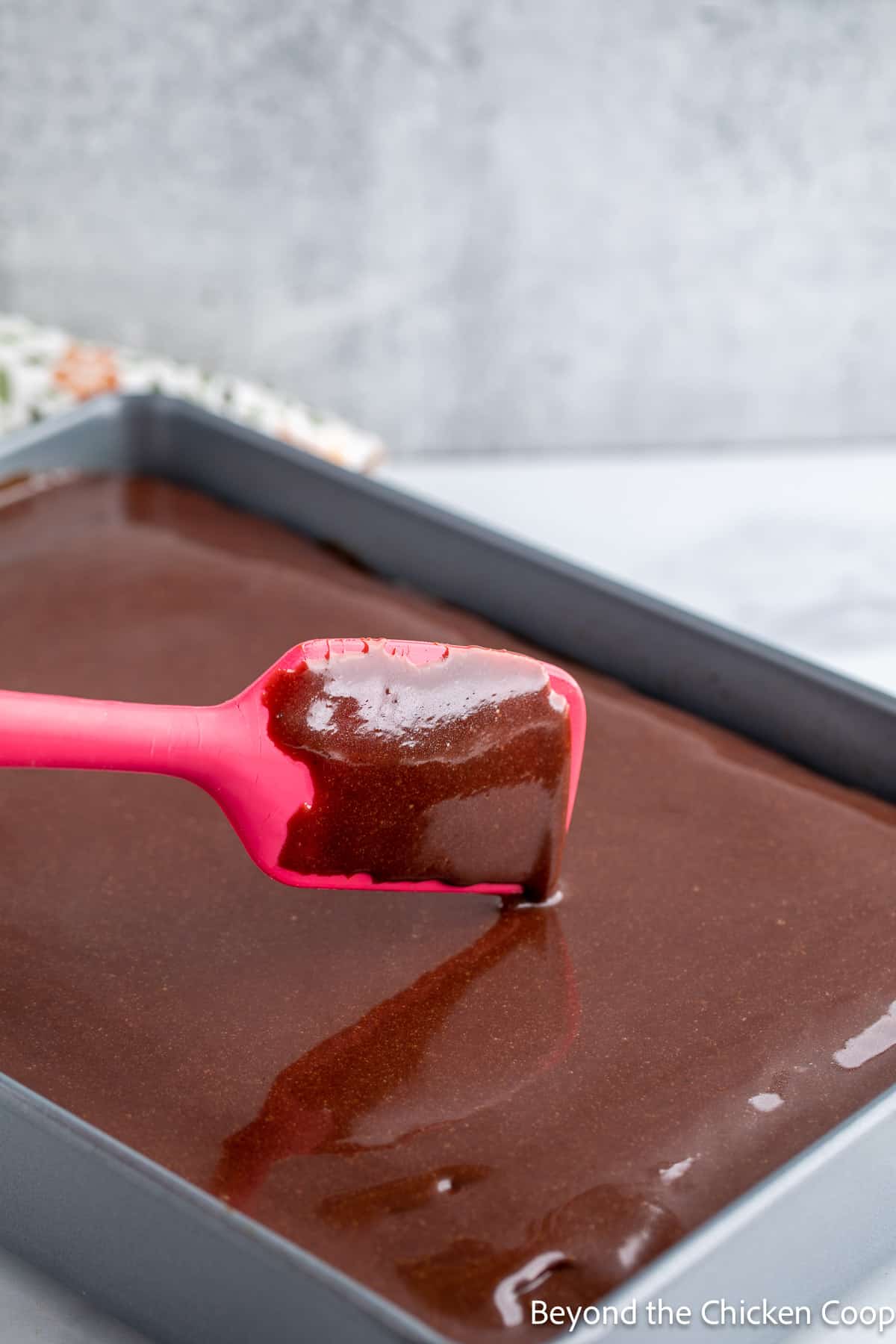 Cake batter in a pan.