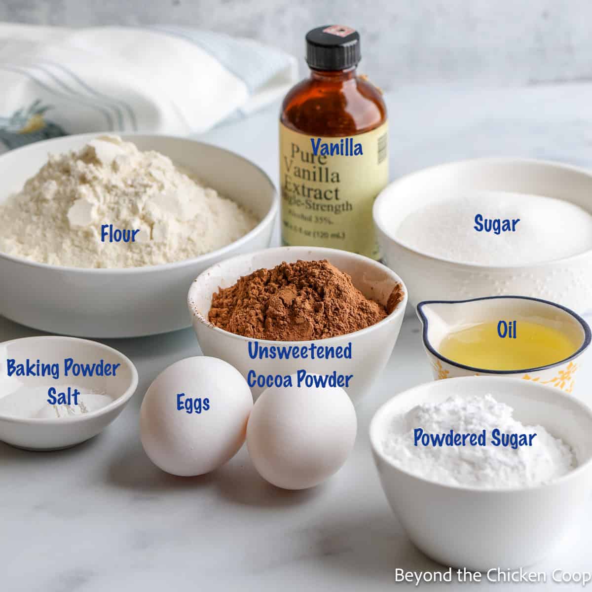 Ingredients for making chocolate cookies. 