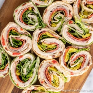 Pinwheels filled with turkey, salami and pepperoni.