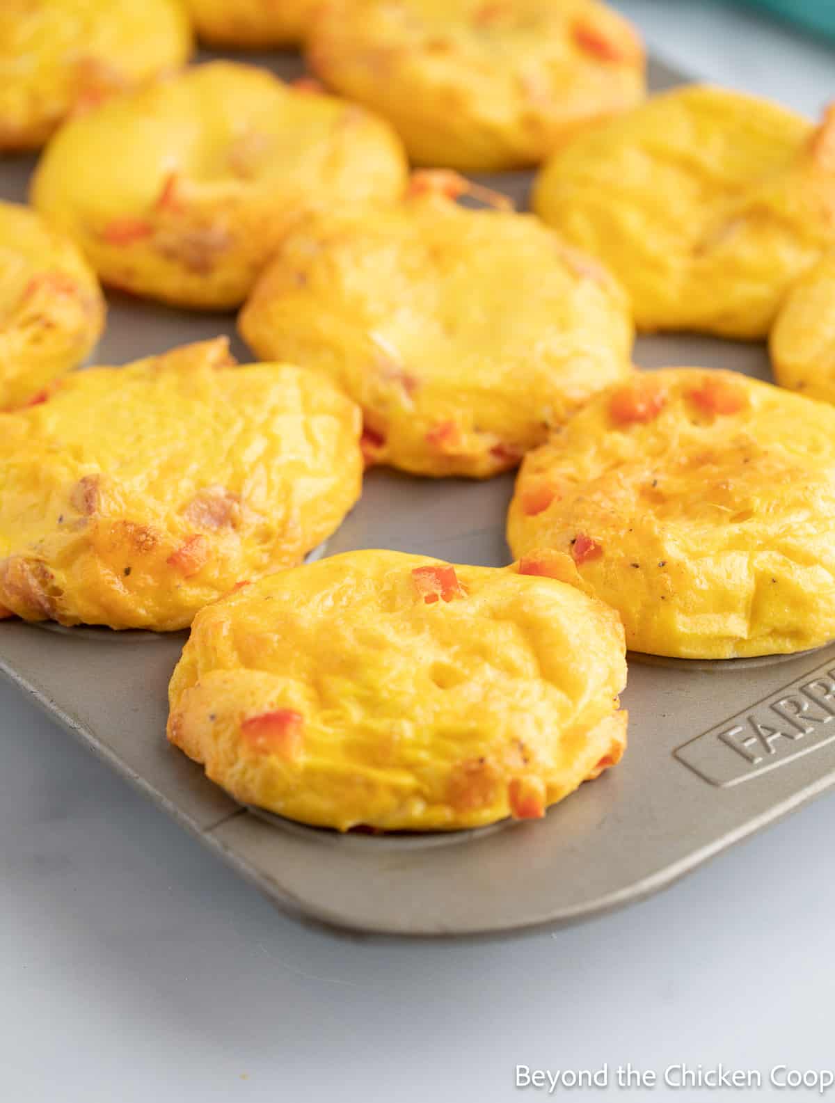 Freshly baked eggs in muffin tins. 