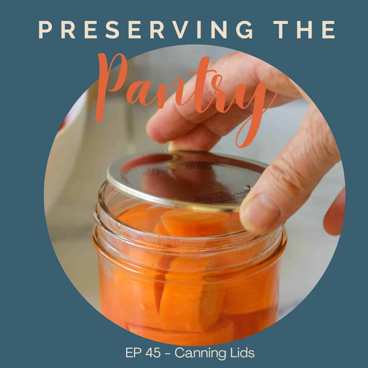 A canning lid on a jar of carrots. 
