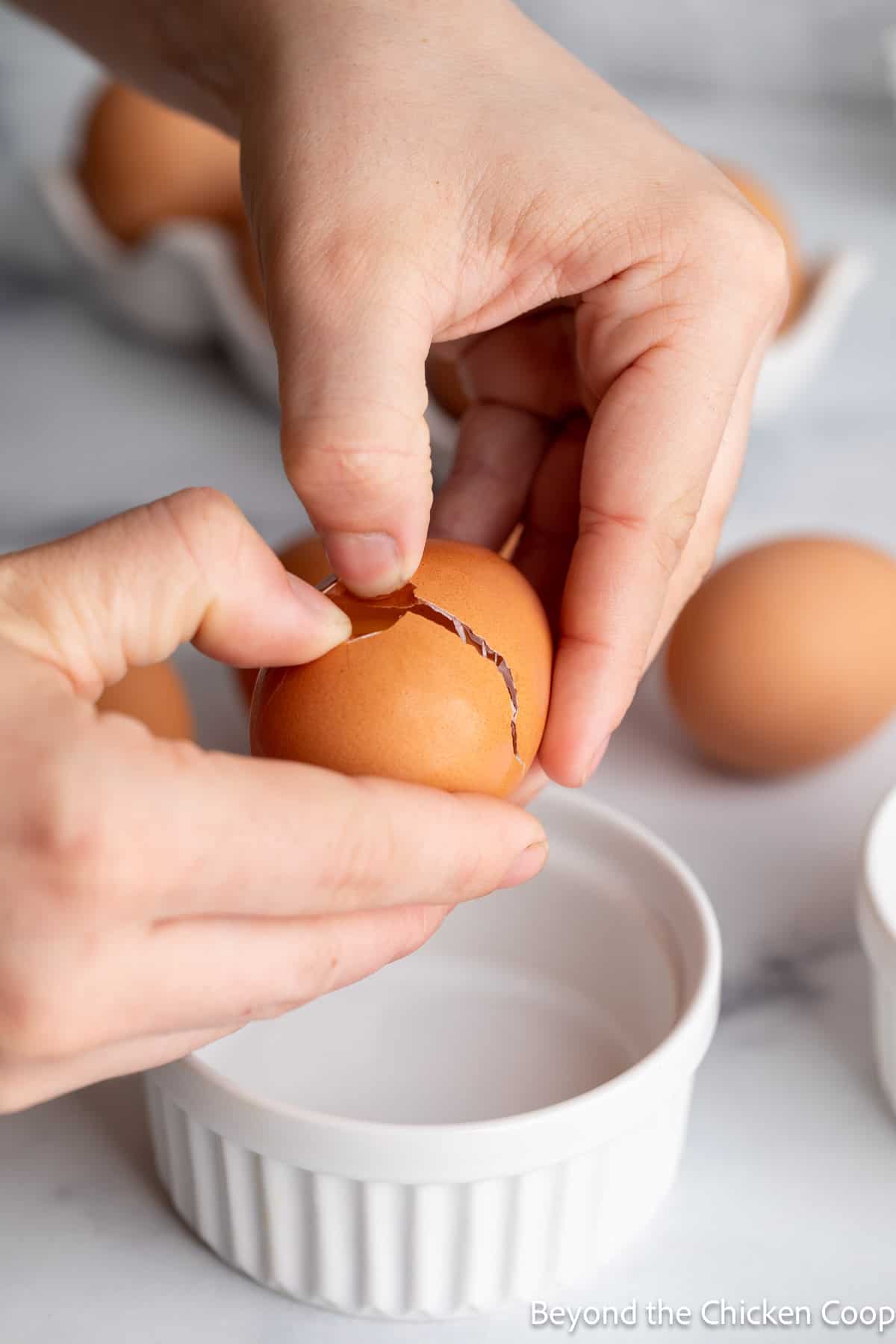 Cracking an egg open. 