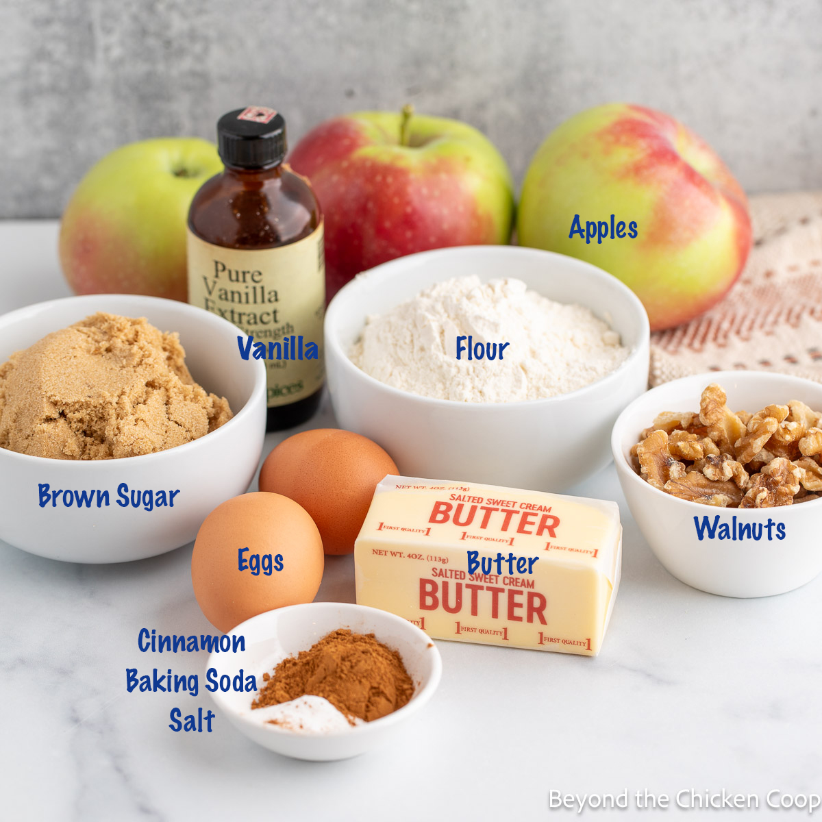 Ingredients for making an apple cake. 