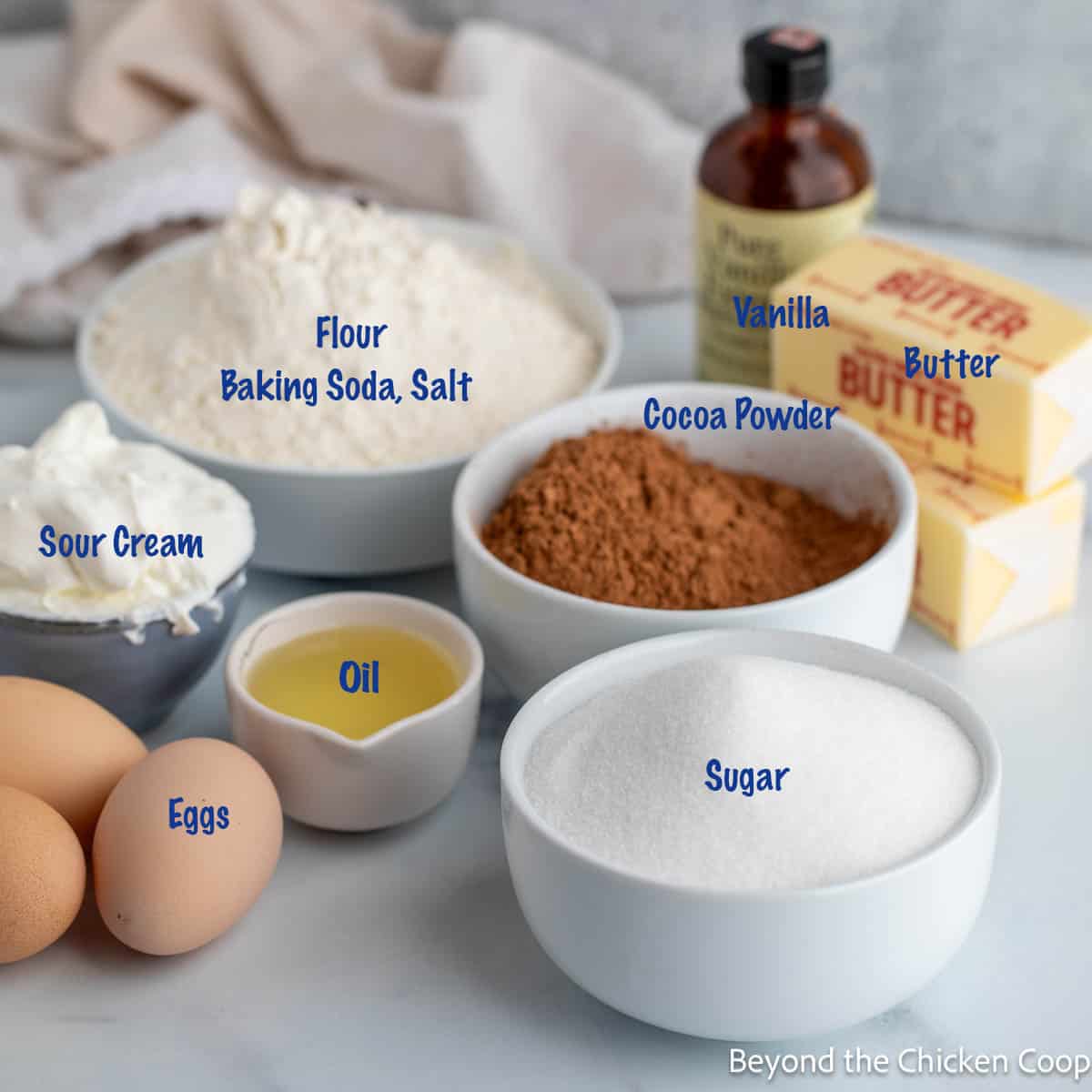 Ingredients for making chocolate cake. 