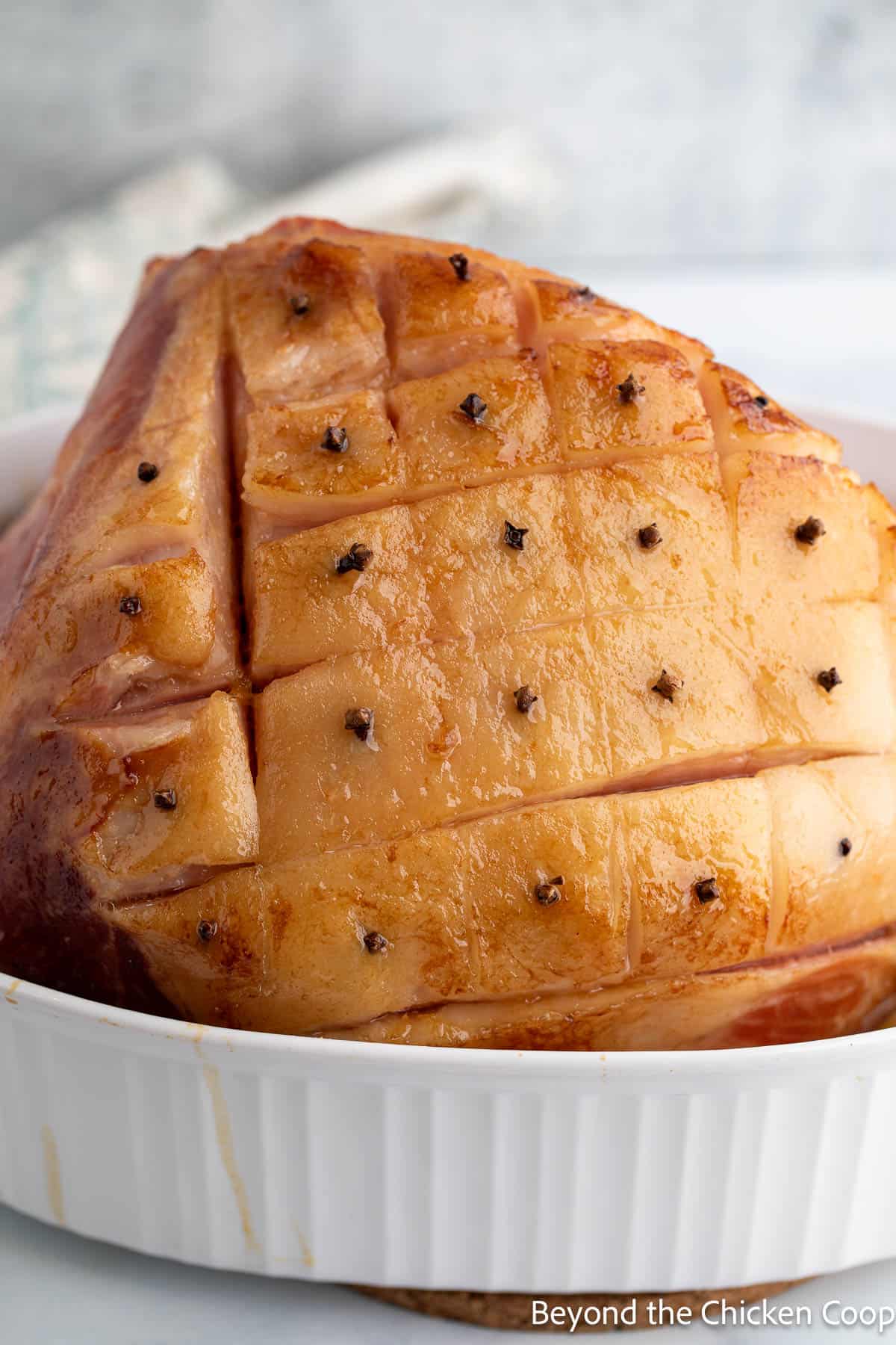 A ham studded with whole cloves. 