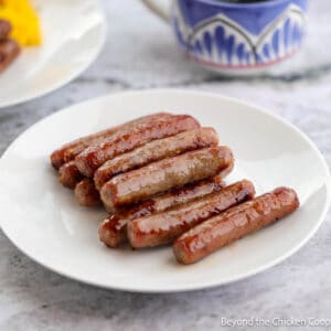 Breakfast sausage cooked in the oven.