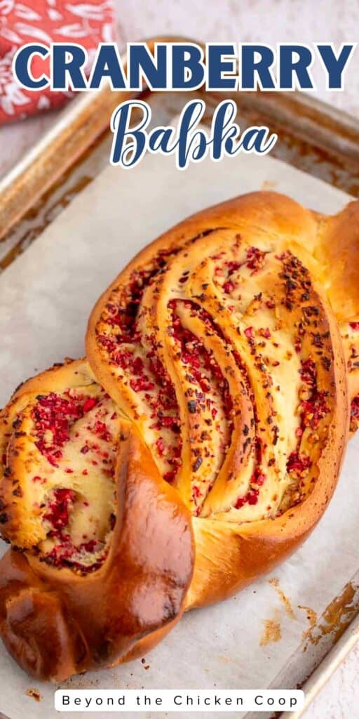 Cranberry bread filled with chopped cranberries.