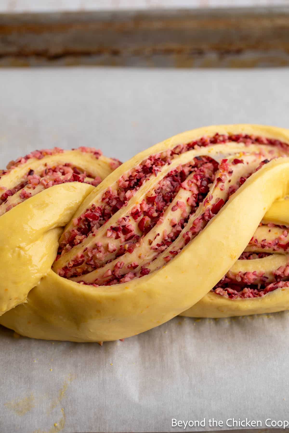 Twisted logs making an unbaked babka.