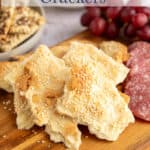 Flatbread crackers on an appetizer board.