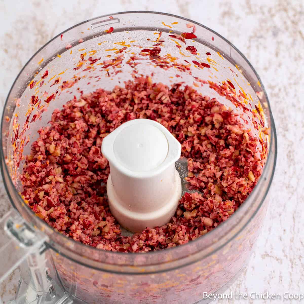 Coarsely chopped cranberries. 