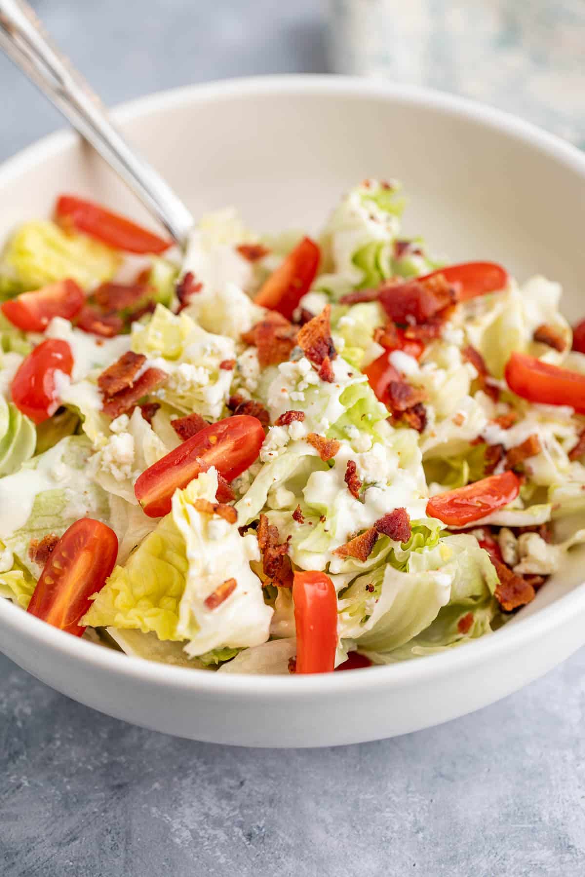 A chopped wedge salad in a bowl. 