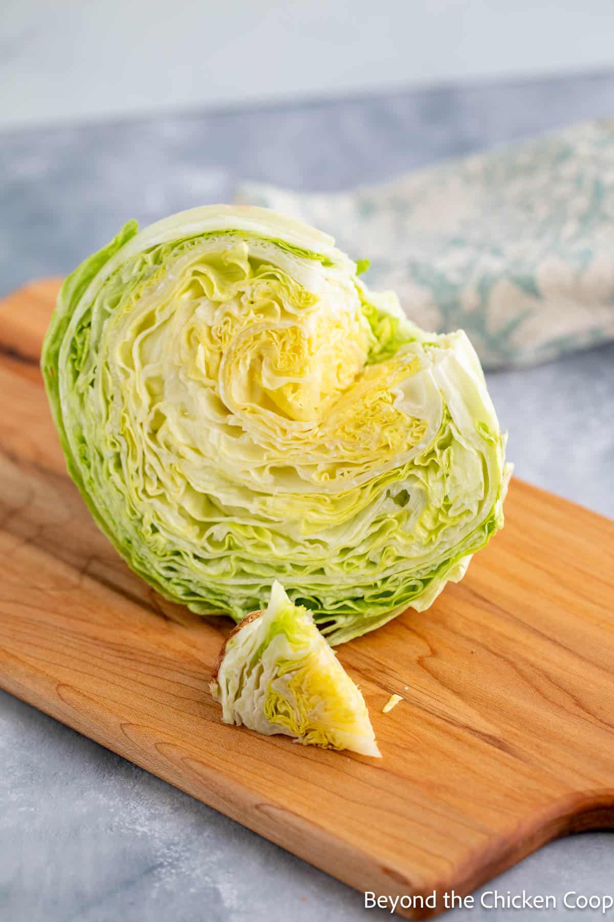 Half of a head of lettuce with the core removed. 