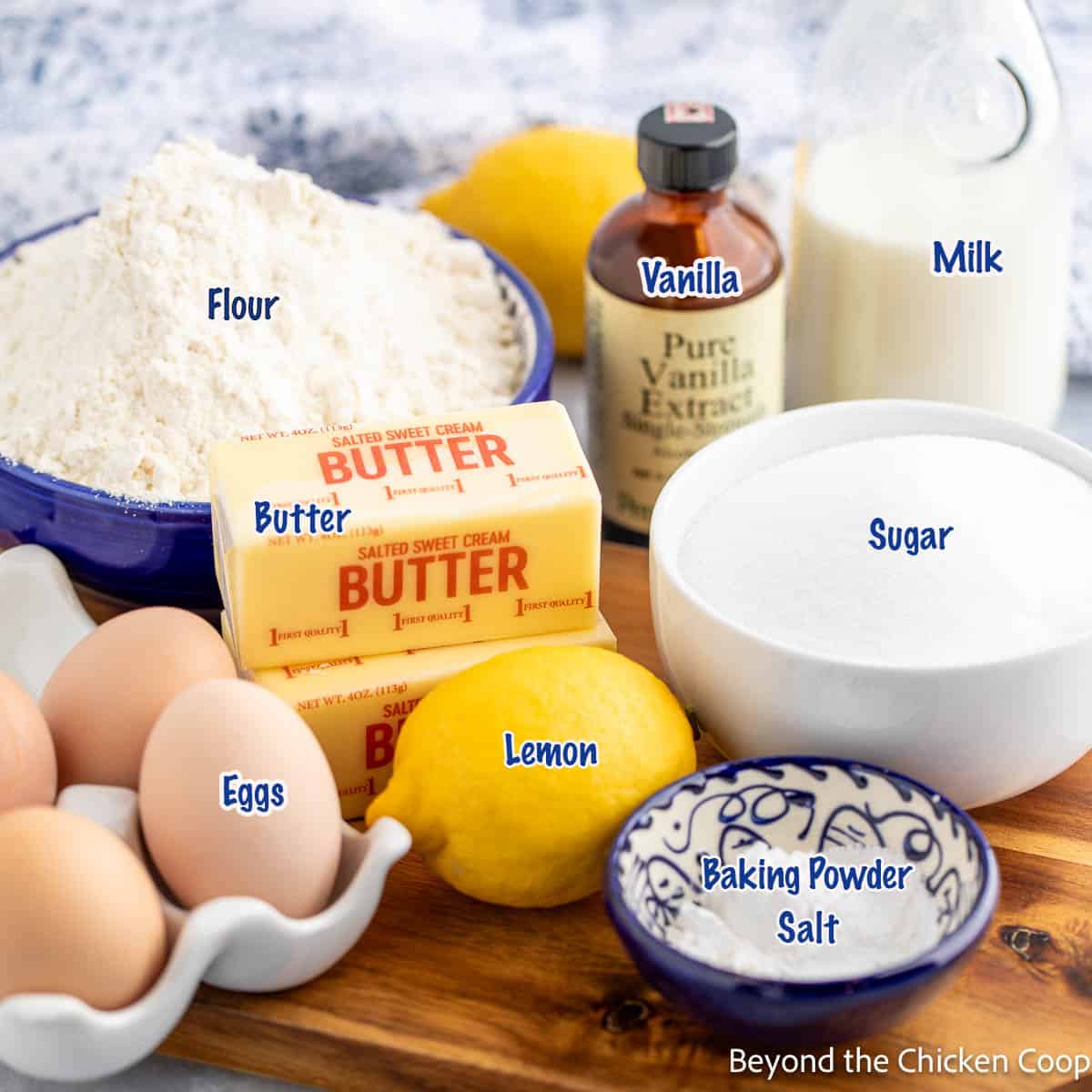 Ingredients for making a lemon cake. 