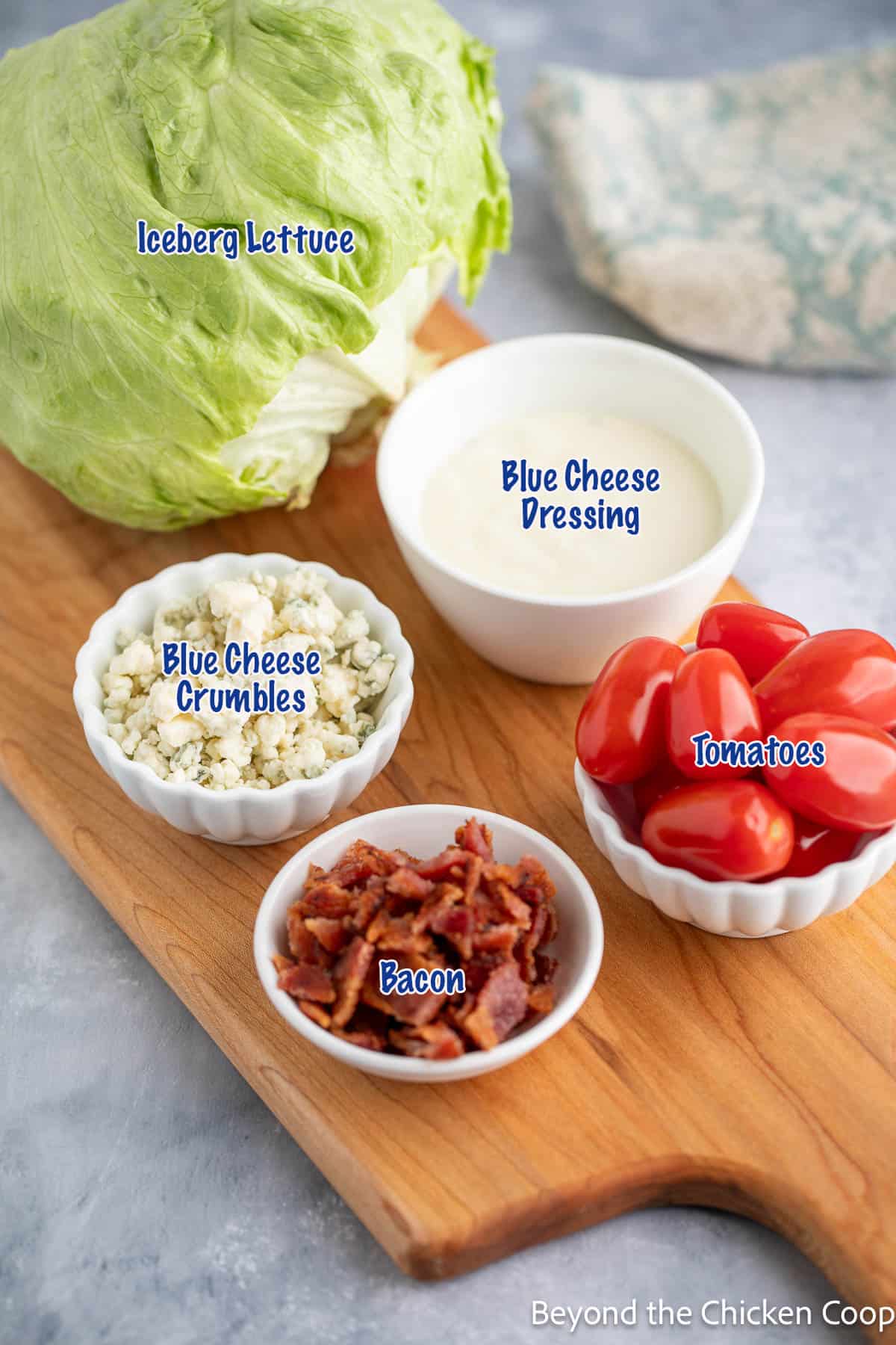 Ingredients for making a wedge salad.