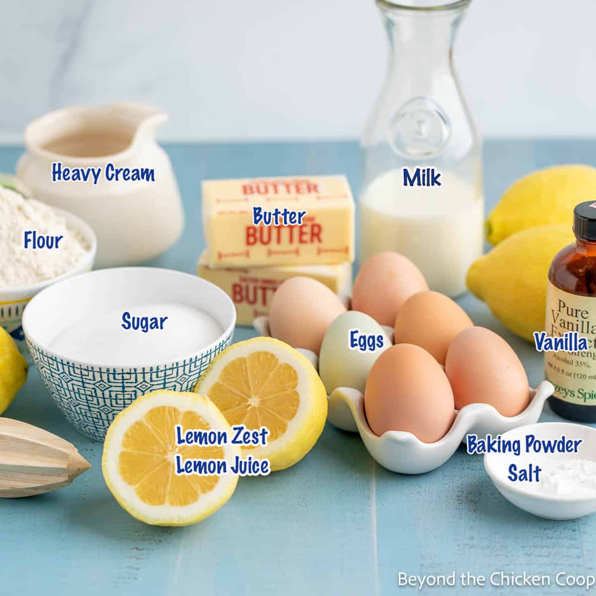 Ingredients for making a lemon cake. 