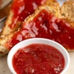 Toast covered with jam.