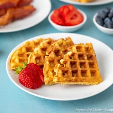 Buttermilk Waffles on a white plate.