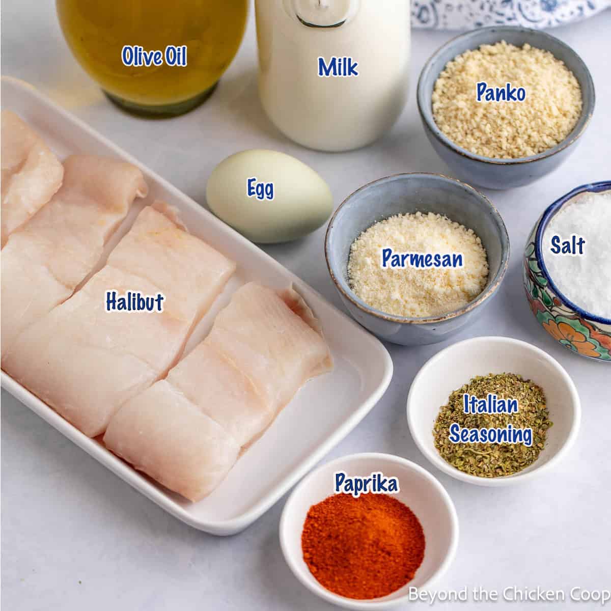 Ingredients for baked halibut. 