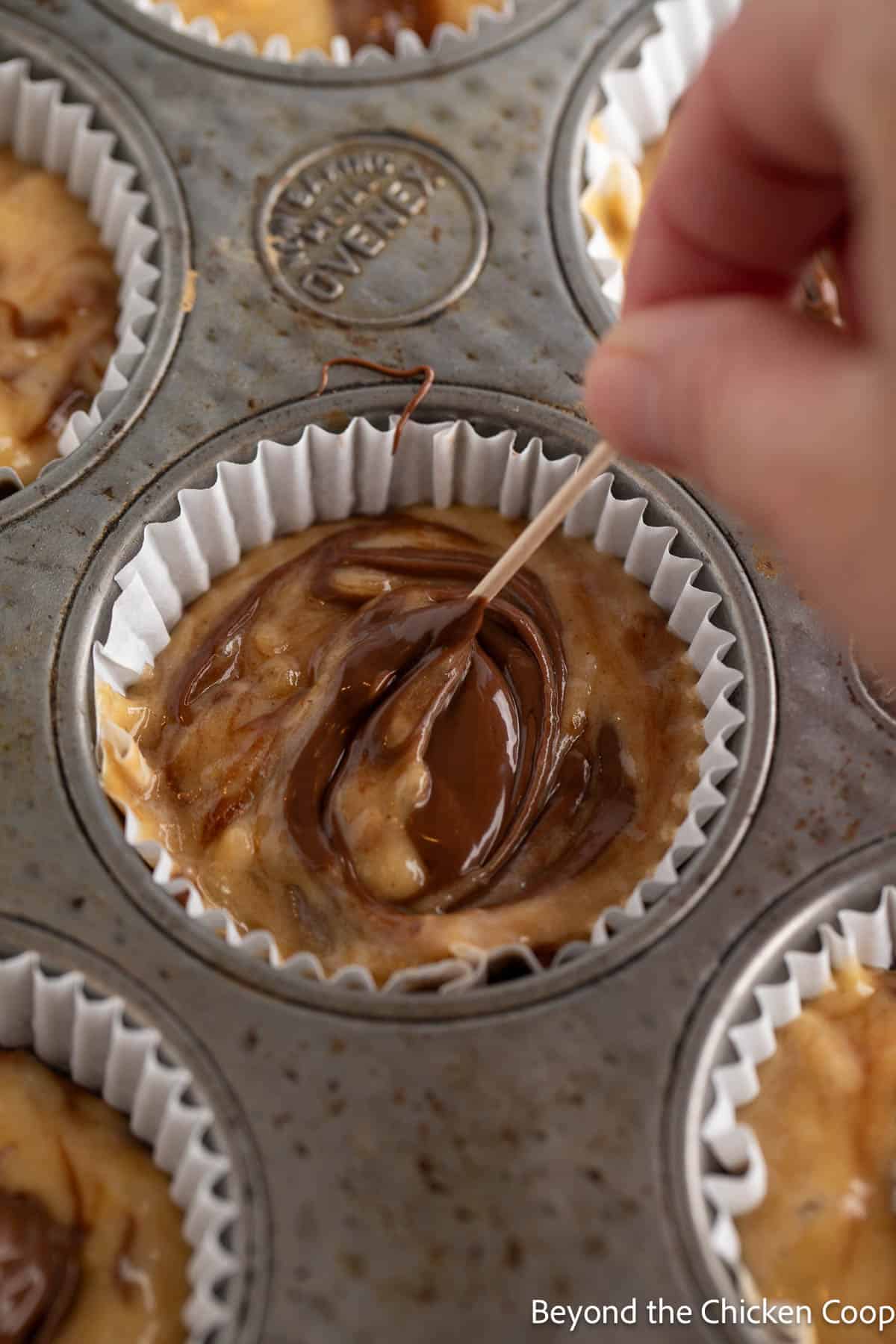 Swirling muffins with chocolate. 