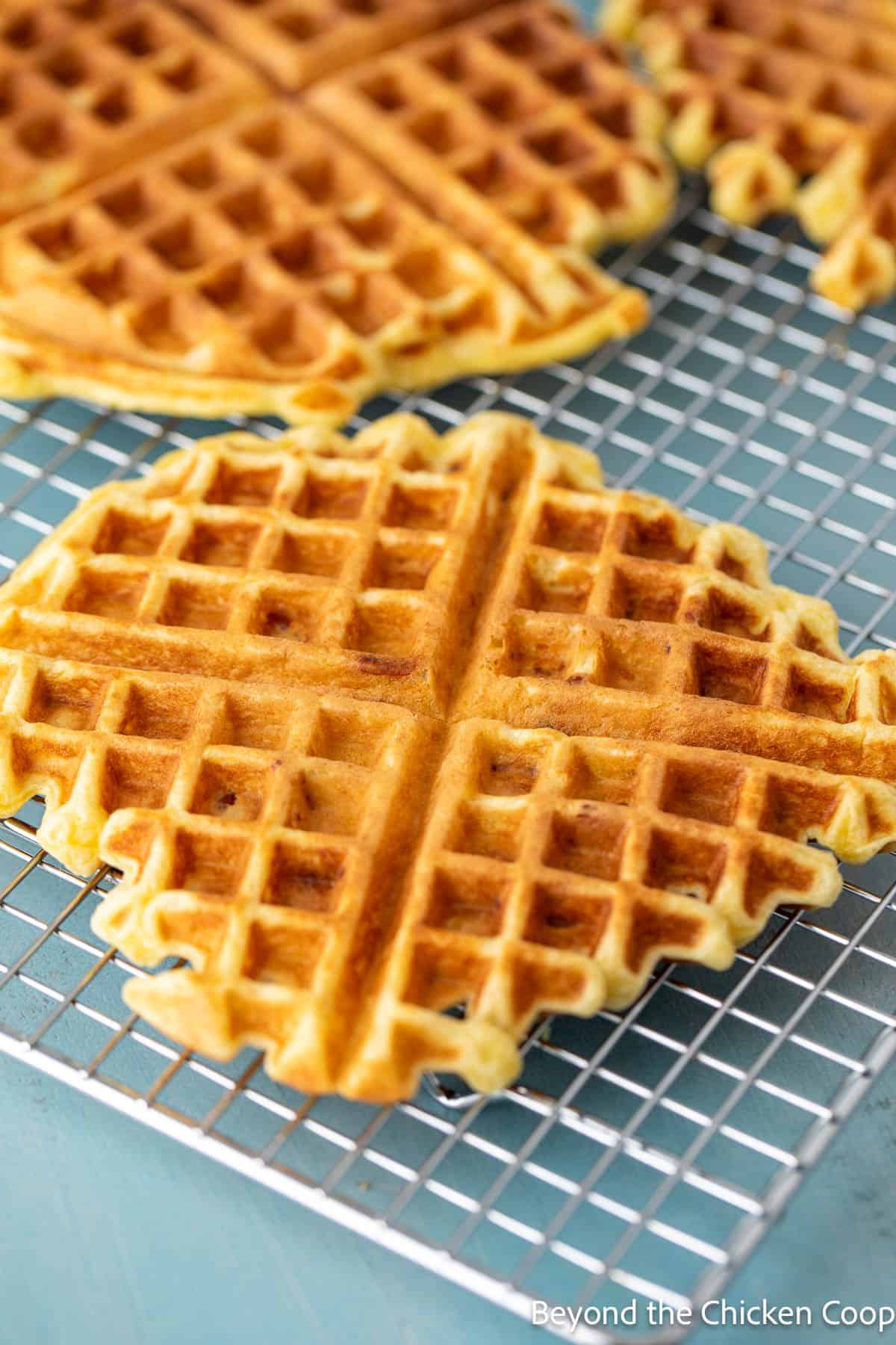 Waffles on a baking rack.