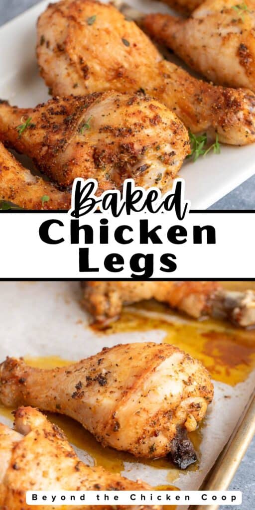 Oven baked drumsticks on a baking sheet.
