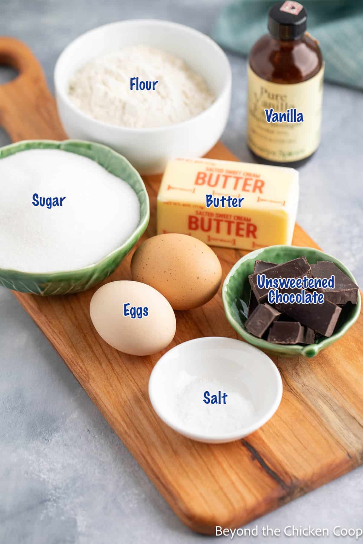 Ingredients for making mini brownie bites. 