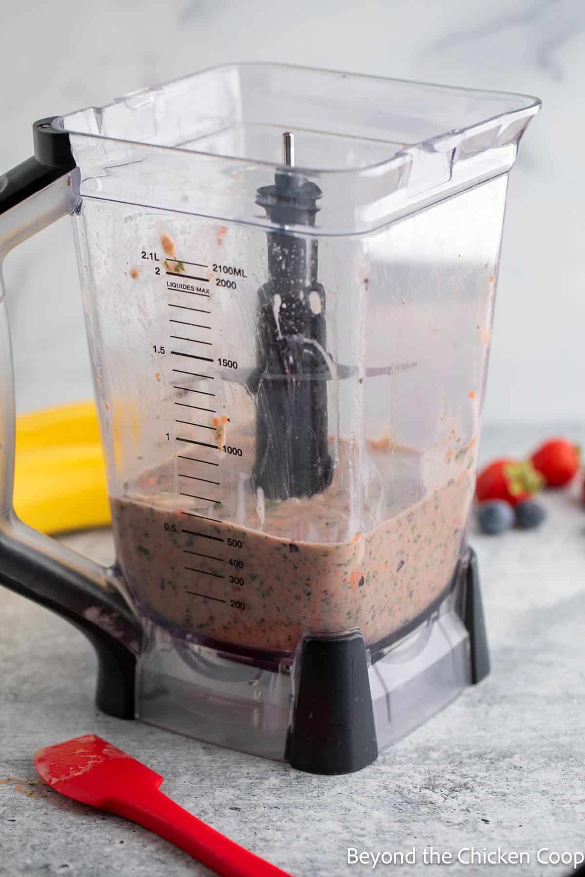 Mixing a smoothie in a blender. 