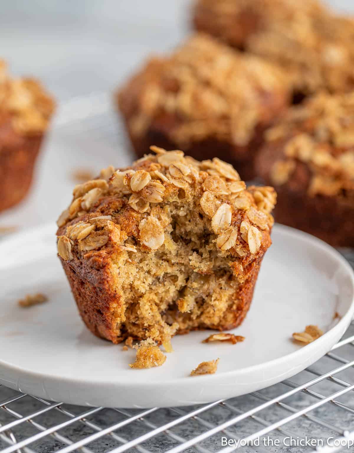 Banana Oatmeal Muffin on a small white plate. 