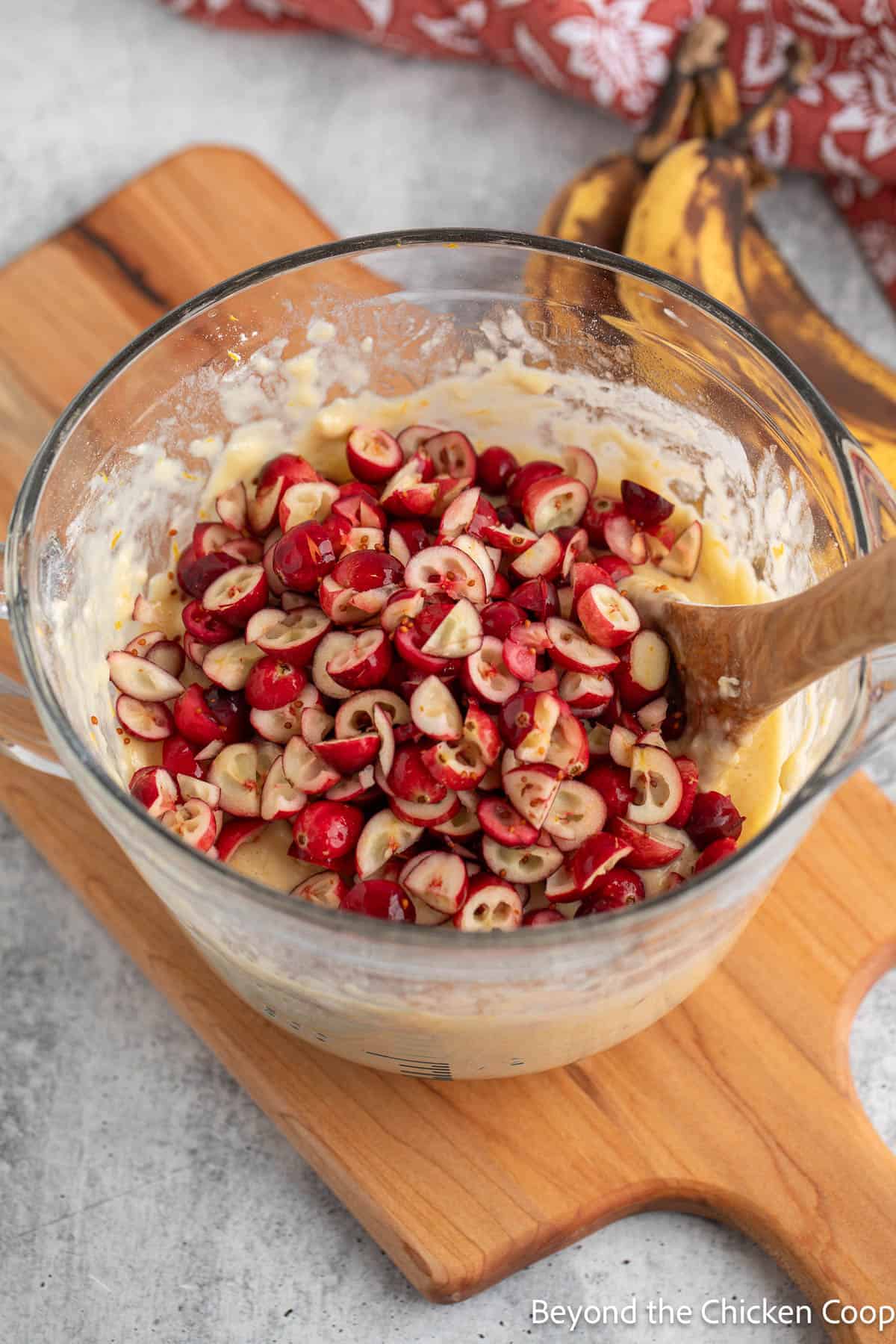Chopped cranberries added to muffin batter. 