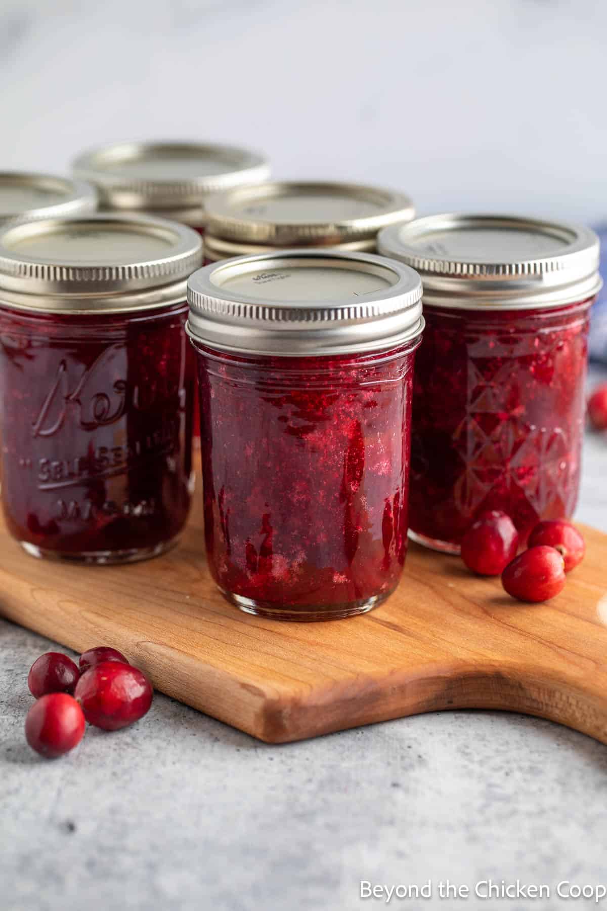 Jars of cranberry sauce. 
