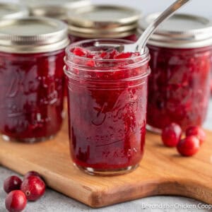 Homemade Canned Cranberry Sauce in glass canning jars.