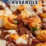 Baked Cheese Tortellini in a casserole dish.