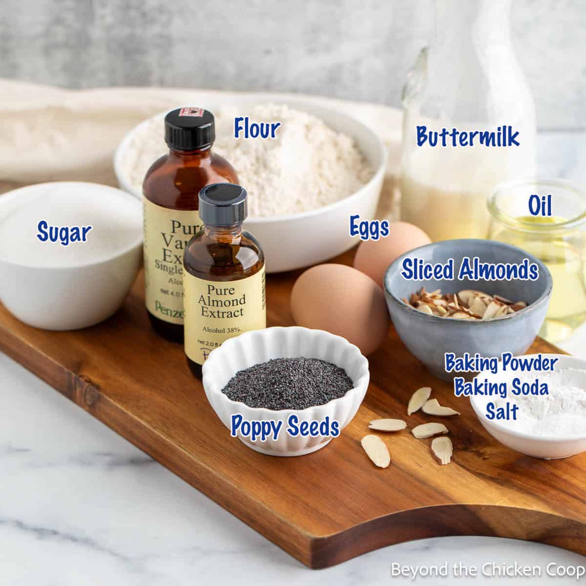 Ingredients for making poppy seed muffins. 